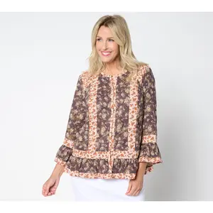 LOGO Lab by Lori Goldstein 3/4 Sleeve Crew Neck Bed Jacket