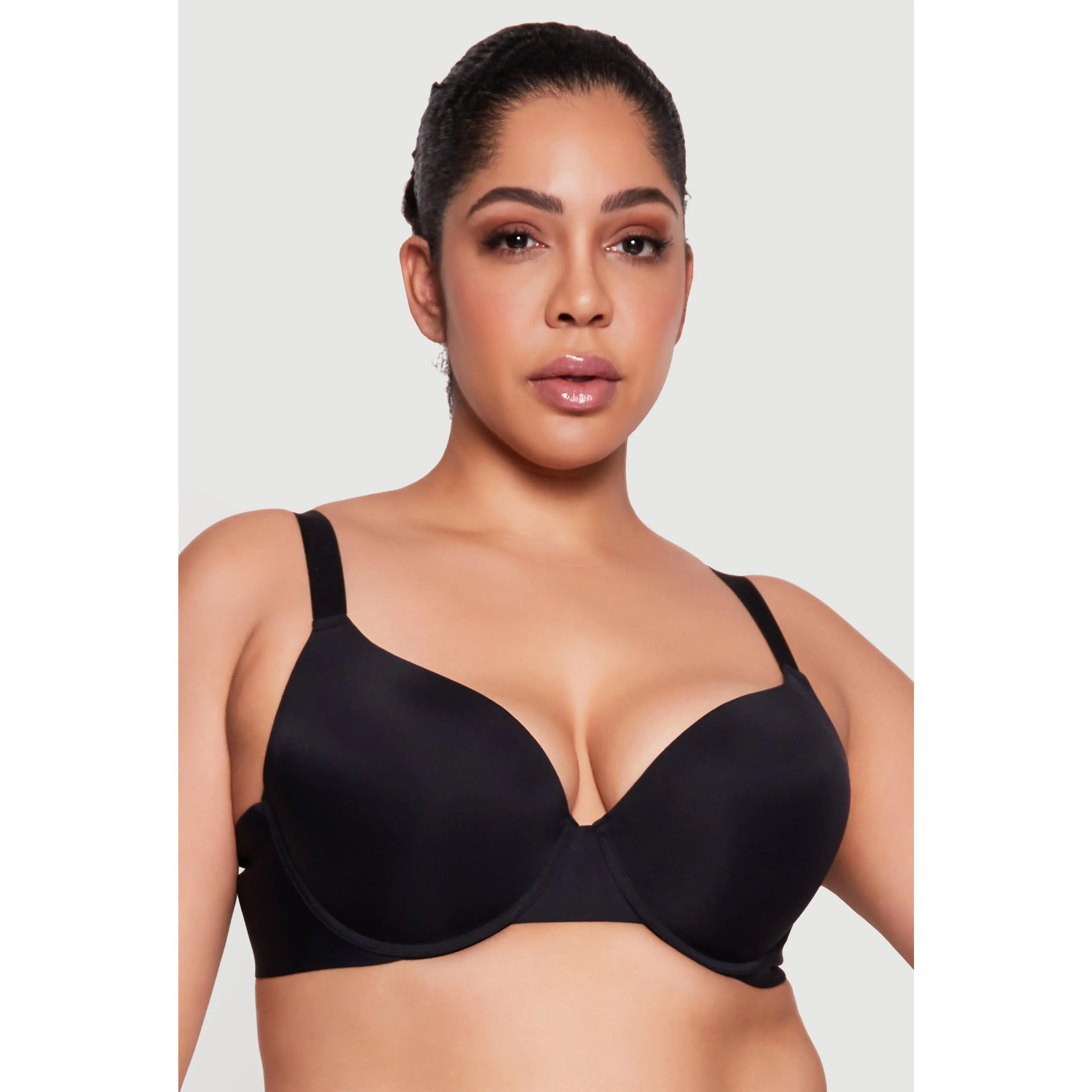 Plus Size Solid Laser Cut Padded Plunge Bra