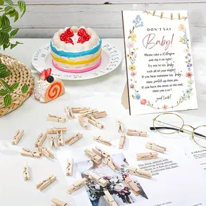 1 Set Baby Shower Games Don't Say Baby Game Activity Kit, Includes 1 Wooden Sign and 50 Mini Clothespins, Fun Party Games for Baby Showers Gender Reveal Celebrations Gifts
