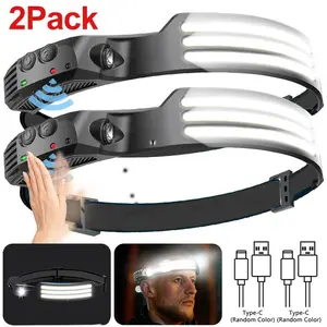 2pack Super Bright Rechargeable LED Headlamp - 5 Modes, 230° Lighting Width, Motion Sensor, Waterproof Durable Tactical Flashlight, High Performance Emergency USB Rechargeable Flashlight, Camping Essential Father's Day Gift tiktokshopsp