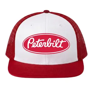 Classic Peterbilt Logo Trucker Hat - Retro Red & White Mesh Back Cap - Vintage Style Snapback Baseball Hat for Truckers - High-Quality Graphic Headwear for Men & Women - Adjustable Outdoor Driver Cap