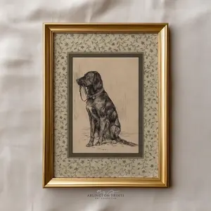 [SALE UP TO 40%] [Unframed] Vintage Dog Sketch Wall Art, Rustic Black Lab Print, Antique Animal Illustration, Farmhouse Country Decor, Mailed Artwork