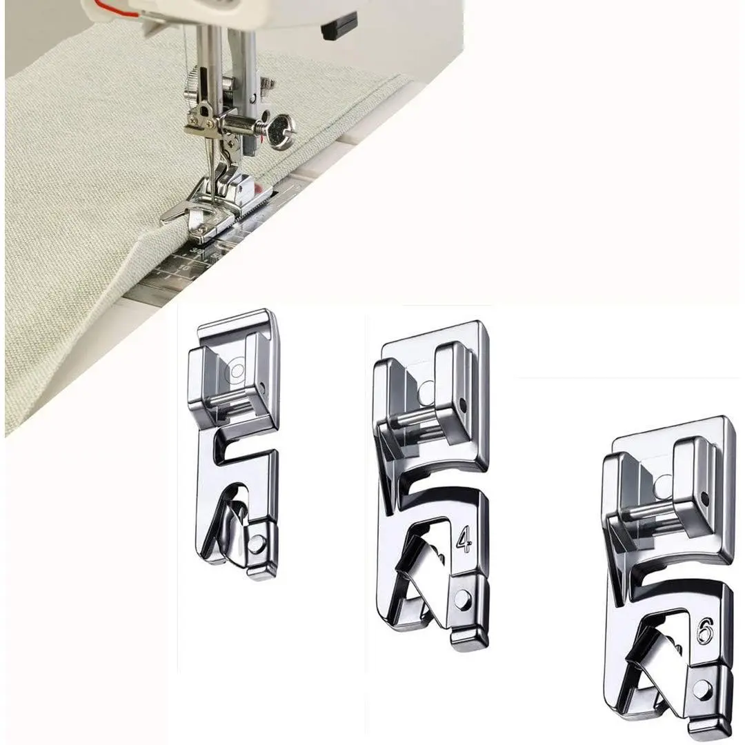 3 Sizes Rolled Hem Foot 3 mm, 4 mm, 6 mm Hemmer Foot for Singer Brother Hem Foot Low Shank Machine Sewing Foot Hemmer