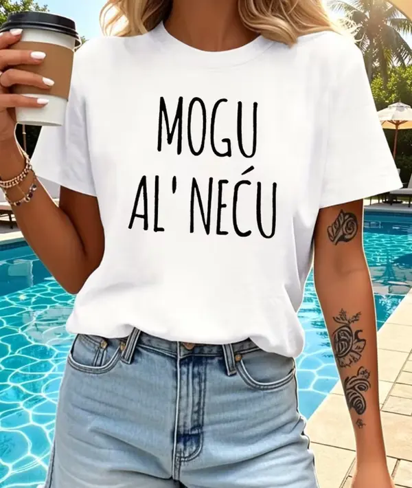 Croatian "MOGU AL' NECU" "I Can But I Don't Want" Rebellious Quote Print Women's Spring/Summer Short-Sleeve Round Neck Casual T-Shirt, Everyday Dressing, Everyday Outing holiday gifts