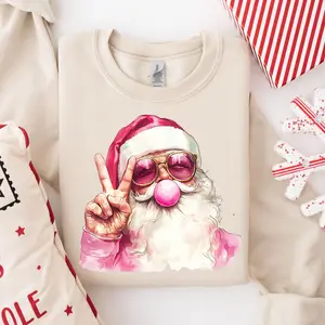 [ New Collection For Xmas ] Funny Pink Santa Sweatshirt,Santa Bubble Gum Shirt,Pink Santa Retro Christmas Sweatshirt, Ugly Christmas Sweater, Christmas Shirt for Women, Gift For Her, For Mom, For Womenswears