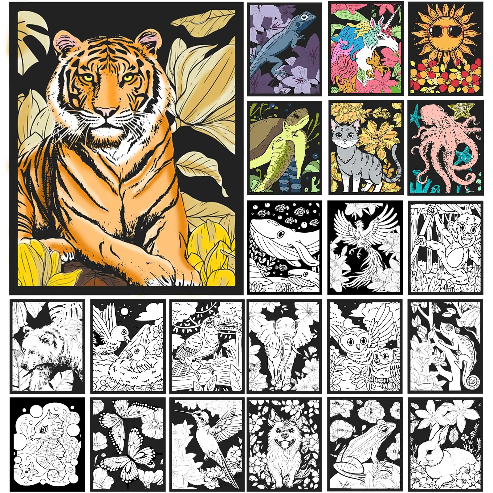 48 Fuzzy Coloring Posters Animal To Color For Adults Teenagers Large Poster Diy Sheets Classroom Festive Holiday Arts Crafts Activity 24 Style