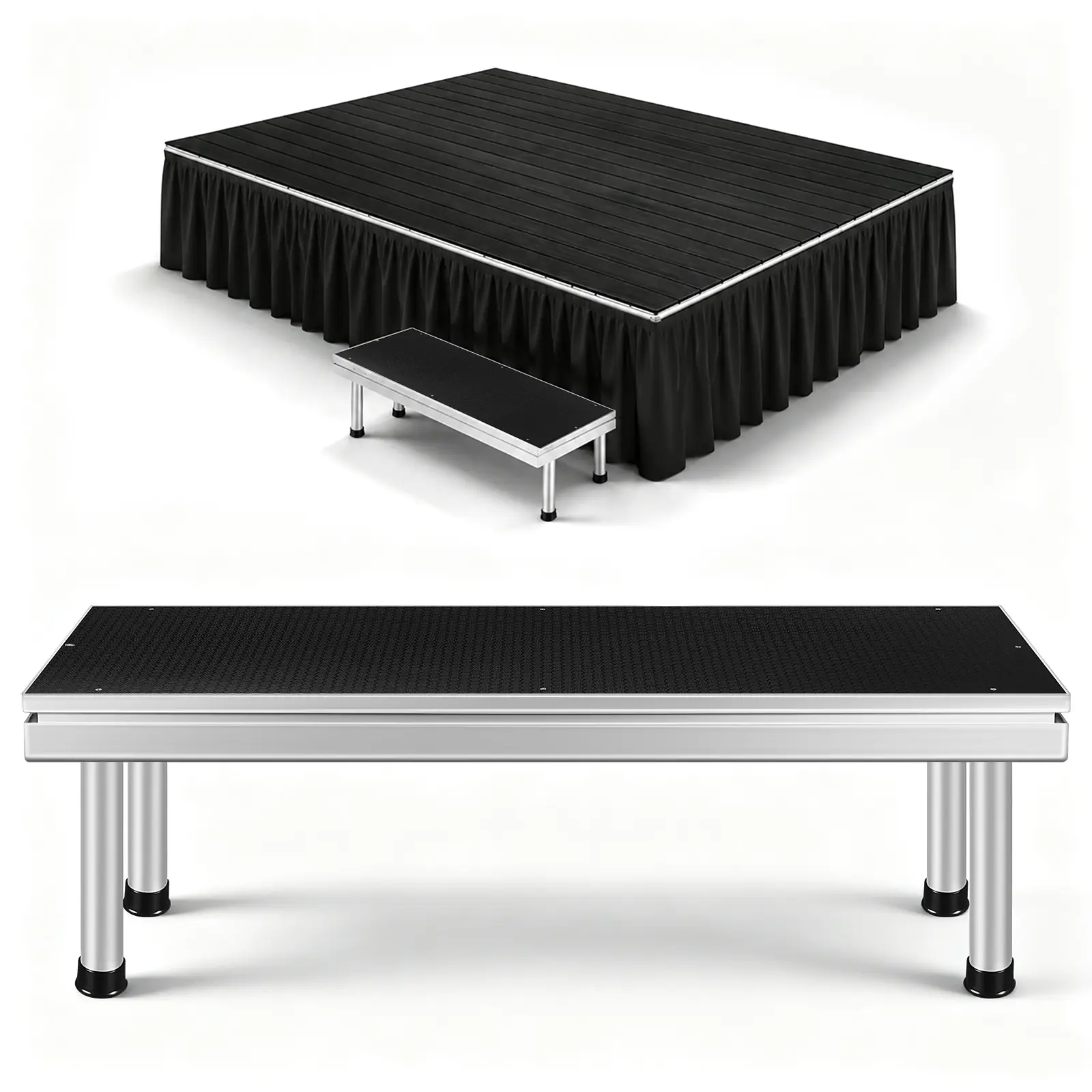 Heavy Duty Portable Stage Riser - Textured Alloy-Panel Commercial Aluminum Performance Platform with Tool-Free Locking Legs, Multi-Height 7.8/15.7/23.6in Options, 750kg/m² Load Capacity for School, Concert Use