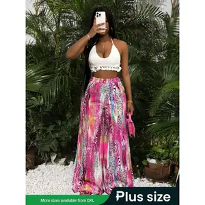 ??Plus Size?? All Over Print Wide Leg Trousers, Boho Elastic Waist Pants for Daily Holiday Vacation Wear, Women's Bottoms for All Seasons