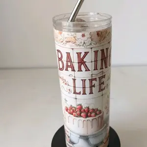 Baking Life Tumbler with Straw - Clear Acrylic Travel Mug for Bakers and Cake Lovers
