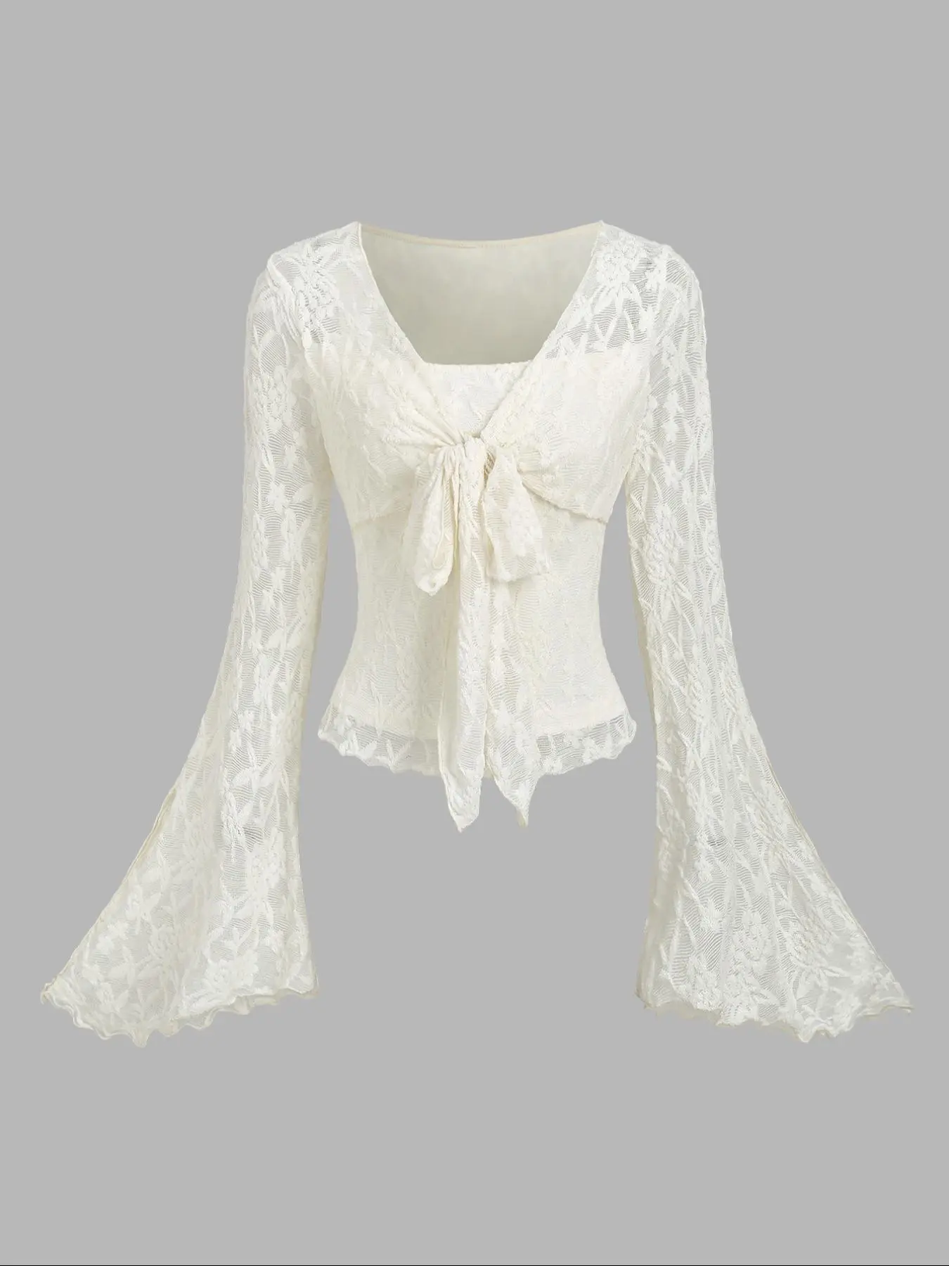 Women's Floral Lace Tee Shirts, Elegant Fashion Casual Long Sleeve Top for Daily Outdoor Wear, Women's Clothing for Fall, Womenswear, Casual Classy Elegant