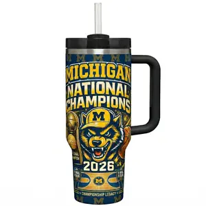 Michigan Wolverines 2026 National Champions Tumbler 40oz Handle Cup, Basketball Fan Gift, Final Four Champion Drinkware