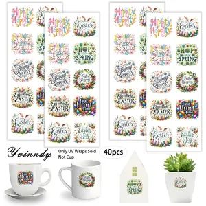 40 Pieces/Set Welcome Spring UV DTF DIY Cups Transfer Stickers, Suitable For DIY Cups, Computers, Scrapbooks, Etc., Popular Creative Uvdtf Stickers Among DIY Enthusiasts (Transfer Stickers Only, Other Items Not Included)