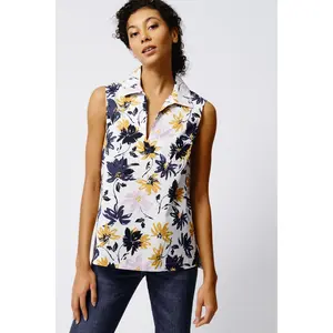 Rita Sleeveless Collared V-Neck - Lavender Floral