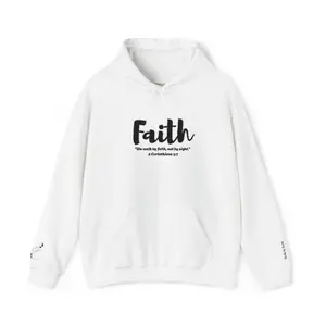 Faith Hoodie – “We Walk by Faith, Not by Sight” Unisex Heavy Blend™ Embroidery Sweatshirt, Christian Apparel, Motivational Hoodie, Spiritual Gift for Believers