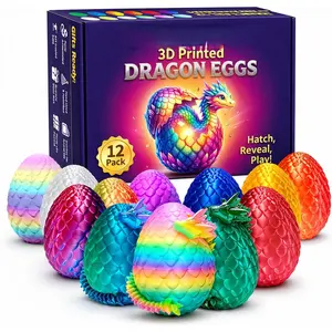 12 Pack 3D Printed Dragon Toys, Flexible Articulated Fidget Dragons in Surprise Eggs, Collectible Desk Toys, Party Favors & Classroom Prizes for Kids