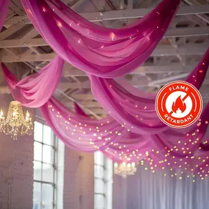 Fuchsia Chiffon Ceiling Drapery, Durable Flame Resistant Long Curtain Backdrop Panel With Rod Pocket 5ftx32ft