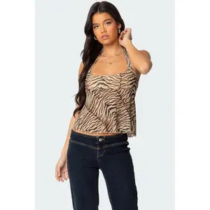 Tiger Printed Mesh Babydoll Top