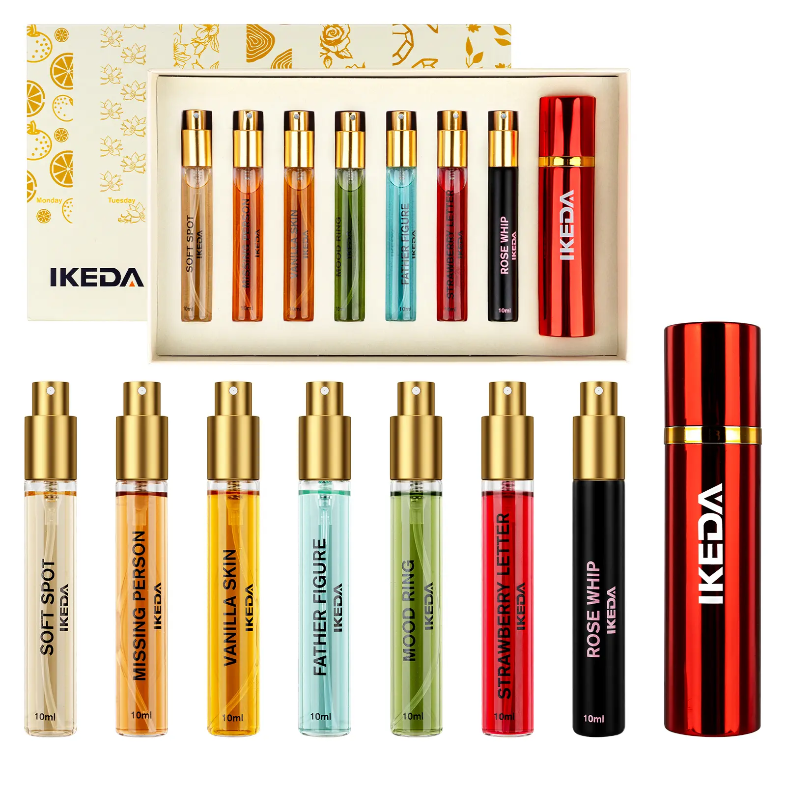 Ikeda Scents 7 Days of Moods - 7 Unique Floral EDP Perfume Set for Women, Long-Lasting 20% Concentrated Fragrance Oils, Mood-Based Discovery Set 10ml Each, Great for Travel & Outdoor Fun