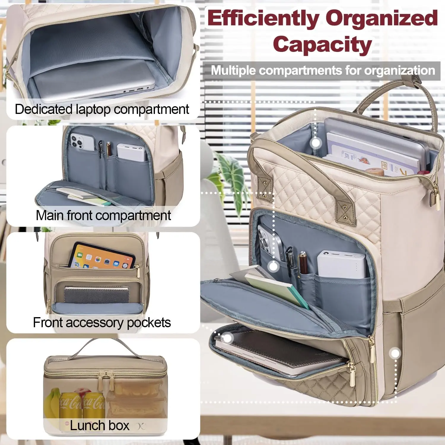 Insulated Laptop Backpack with Lunchbox for Women 15.6 Inch Work Travel Organize 15.6 inch Laptop Backpack with Insulated Lunchbox for Women  main image 2