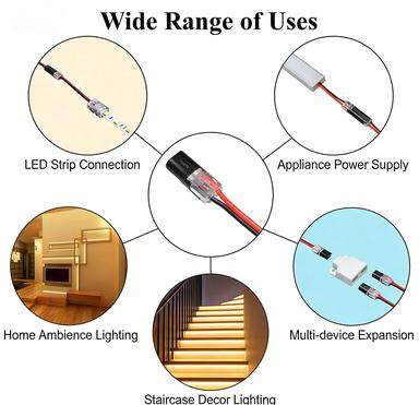 Double Wire Plug in Connector,2-Pin Low Voltage Wire Connector with Locking Buckle,Flame Retardant Locking Wire Quick Connectors,Quick Disconnect Led Light Strip Connectors