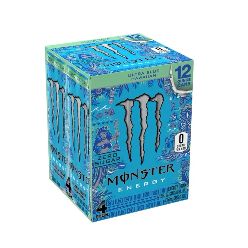 Monster Energy Drink Ultra Blue Hawaiian Zero Sugar- 4 Pack- 12 oz Each Can