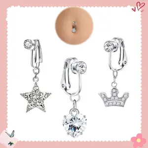 Butterfly/Heart/stars Belly Piercing Fake Navel Ring - 3PCS, Decor  Belly for Women,Belly Ring Clip,Surgical Steel, Non Piercing Jewelry