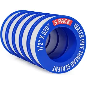 5-Pack 4 Rolls All-Purpose Teflon Plumbers PTFE Thread Tape (1/2 in W x 520 in L) - Wrap-Around, Easy-to-Apply, Durable Sealant for Dripping Taps, Shower, Water Pipe Thread Sealing