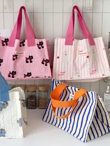 Fashion Quilted Lunch Bag, Cute Cat Dog Bear Pattern, Large Capacity Food Container, Reusable Waterproof Leakproof Adult Lunch Tote, Cute Bento Bag