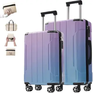 Merax Luggage Lightweight Rolling Suitcase with Corner Protectors Travel Luggage Set (3-Piece Set (20/24/28), Purple - Blue Gradient