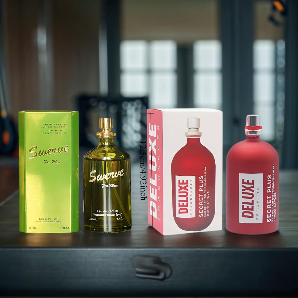 Deluxe Fragrances 2 Bottles of Luxurious Men's Perfume Lasting Oriental Fragrance Elegant Red Bottle with Golden Lid 3.4 Ounces Complex Design Perfume Gift for Daily and Special Occasions