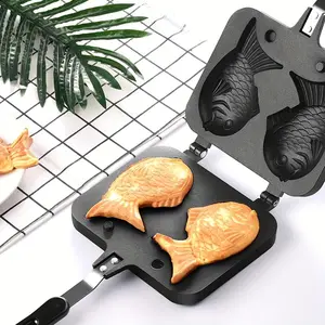 Double-Sided Aluminum Waffle and Taiyaki Japanese Fish-Shaped Grilled Pan Mold - Non-Stick, Uncoated Surface for Even Cooking, Ideal for Breakfast and Snack Making