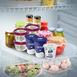 Lazy Susan Push-Pull, talerz obrotowy do lodówki, obrotowy 360°, 40 x 30 x 4 cm, organizer na lodówkę, organizer na przyprawy, obrotowy, do lodówki, kuchni, cokół w kształcie misia