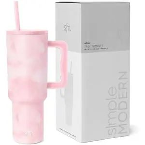 40 oz Tumbler with Handle & Straw Lid, Insulated Stainless Steel, Travel Mug, Cupholder Friendly, Blush Tie Dye