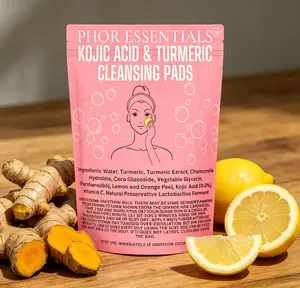 Organic Turmeric Kojic Acid Exfoliating Pads, PHOR ESSENTIALS Calming Chamomile Facial Cleanser Pads, Skin Repair Smoothing Pore Minimizing Skincare Pads