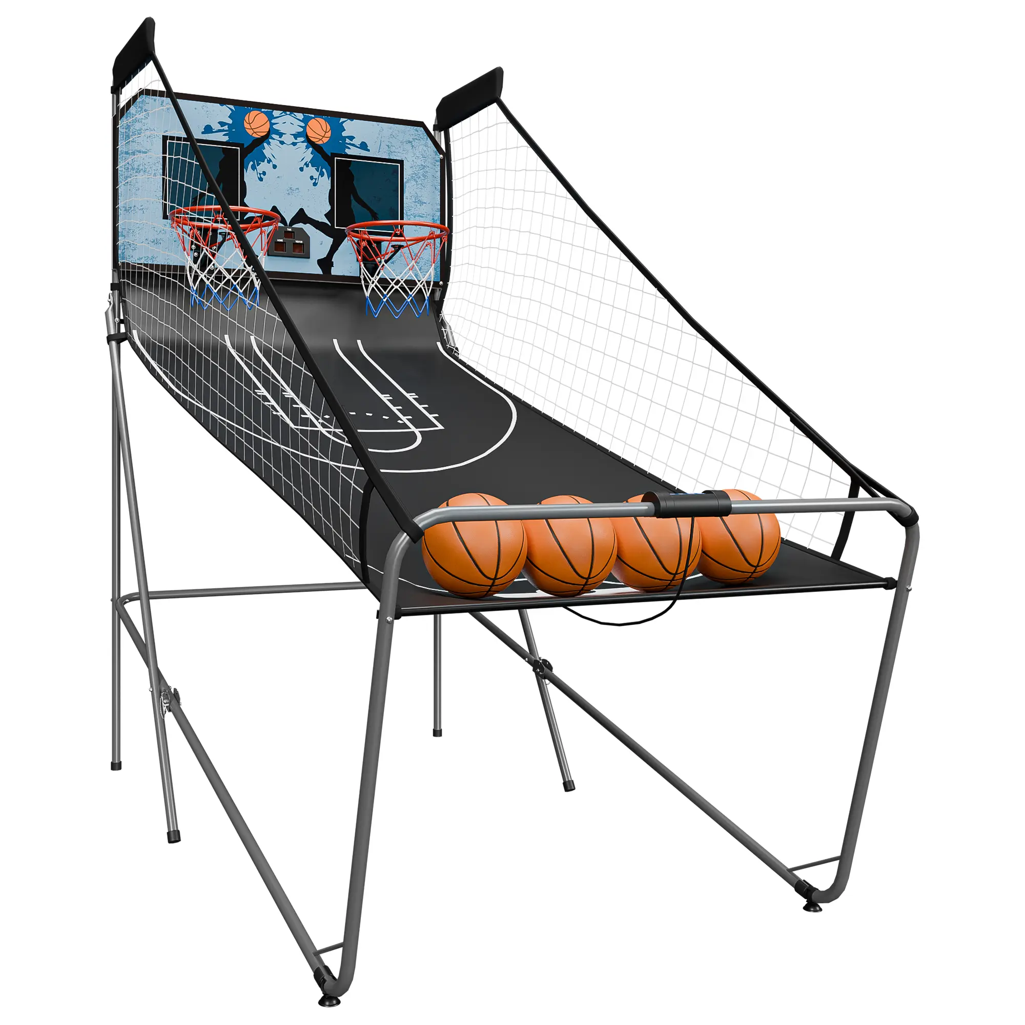 Segawe Foldable Indoor Basketball Arcade Game Machine - 2 Players, 4 Balls, Sturdy MDF Rims, 7.08" Diameter Panels, Electronic Scoring, Batteries None Required, Hoops, 43"W X 80"H