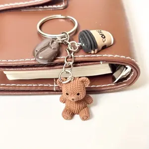 1 Cute Teddy Bear Coffee Charm Keychain - Brown (Coffee Bean Colored), with Metal Ring Closure - Birthday and Coffee Lover Gift, Party Small Gift, Bag and Notebook Decoration - Ladies' Fashion Accessory, Fun Design, Durable Metal Ring