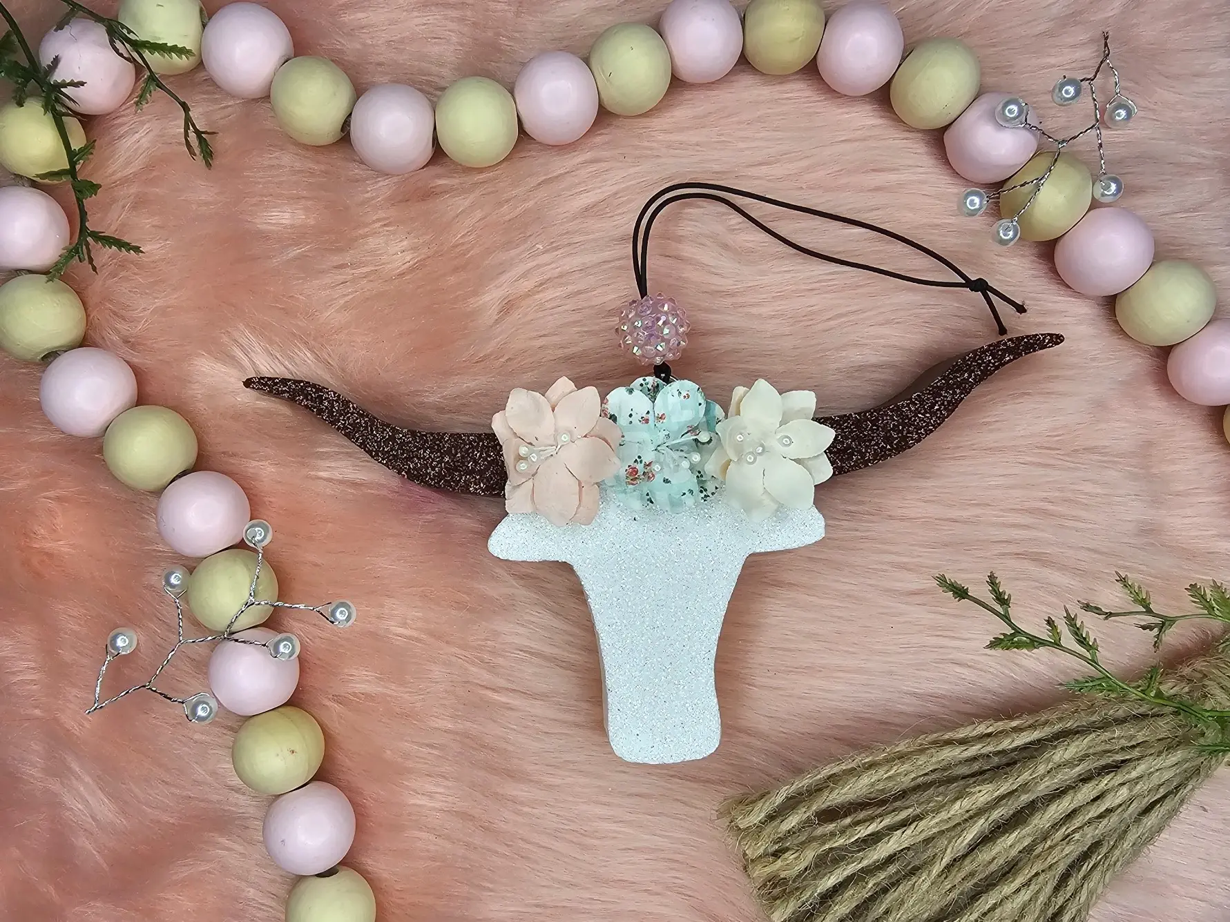 Longhorn Car Freshie With Flowers, Decoration/air freshener for your car