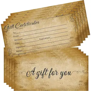 50 count Blank   Cards  Certificate Vouchers Cards for Business, Beauty Salon, Restaurant, Wedding Bridal, Birthday Holder, 3.5 x 7.5 Inch