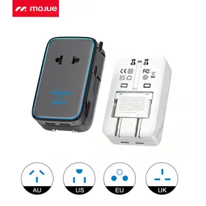 【Universal Travel Adapter PD 45W】 Travel essentials, MOJUE Universal Power Adapter 2 USB C 1 USB A, Ultra Thin International Plug Adaptor Worldwide Outlet for US to European UK Italy Spain New Zealand (Type C G A I), 1 Pack (Grey 45W) -Father's Day gift