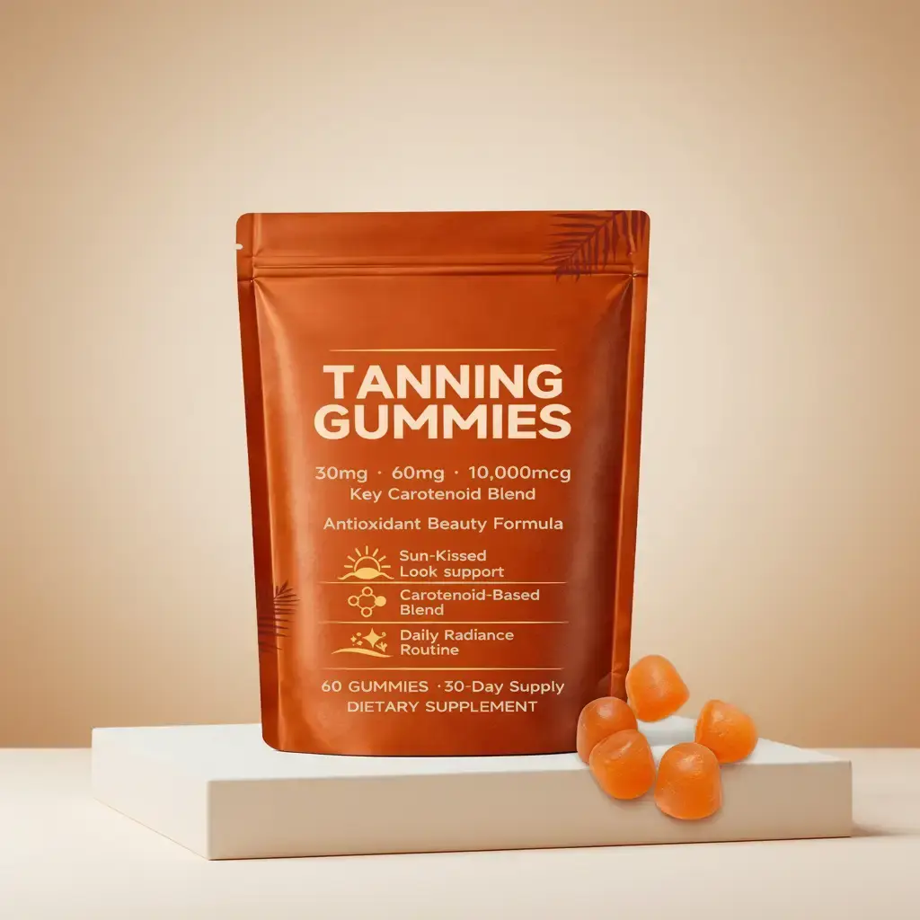 Vegan Sugar-Free Glow Gummies for Adults - Natural Skin Supplement Beauty Vitamin with Astaxanthin, Beta Carotene, Vitamins C & E - Fast-Acting, Sun-Free Tanning Chewables - 60 Count