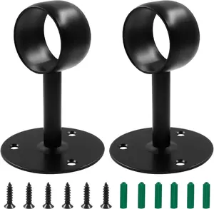 Biaungdo 1-1/2 Inch Curtain Rod Ceiling-Mount Bracket, Stainless Steel Flange Rod Holder Shower Curtain Closet Rod Holder Ceiling Curtain Rod Brackets with Anchor Screw Kit, 2Pcs - Black