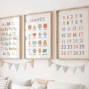 Set of 3 World Map Geography Canvas Prints, Montessori Education Art, Artistic Artwork, Nordic Style Frameless Posters for Kids Room & Playroom Wall Decor, No Frame Included