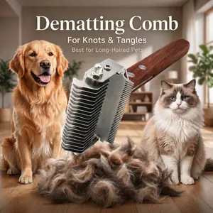 Premium Double-Sided Pet Grooming Brush - Shedding Grooming Kit, Dematting Comb, Grooming Tools, Deshedding Fur Removal Accessory for Cats (Summer Use)