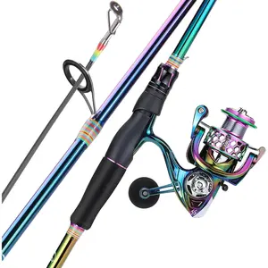 Spinning Fishing Reel Rod Combo, Two Pieces Colorful Poratble Light Weight Fishing Rod with Powerful Fishing Gear for Freshwater Saltwater