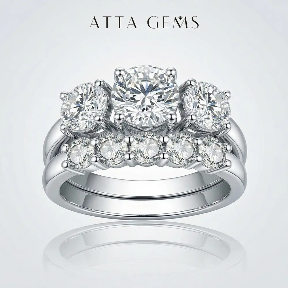 ATTAGEMS Classic 3 Stones Flawless VVS1 Lab-Created Moissanite Ring for Women Passes Tester 14K Gold Plated Travel Ring Set Engagement Perfect Engagement Wedding Promise Ring Set Fine Jewelry Summervibes RU02 summerwins,summerwins