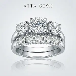 ATTAGEMS Classic 3 Stones D Color VVS1 Lab-Created Moissanite Ring for Women Jewelry Set Copper/14K Gold Plated Travel Ring Set Engagement Anniversary Party Gift Fine Jewelry RU02