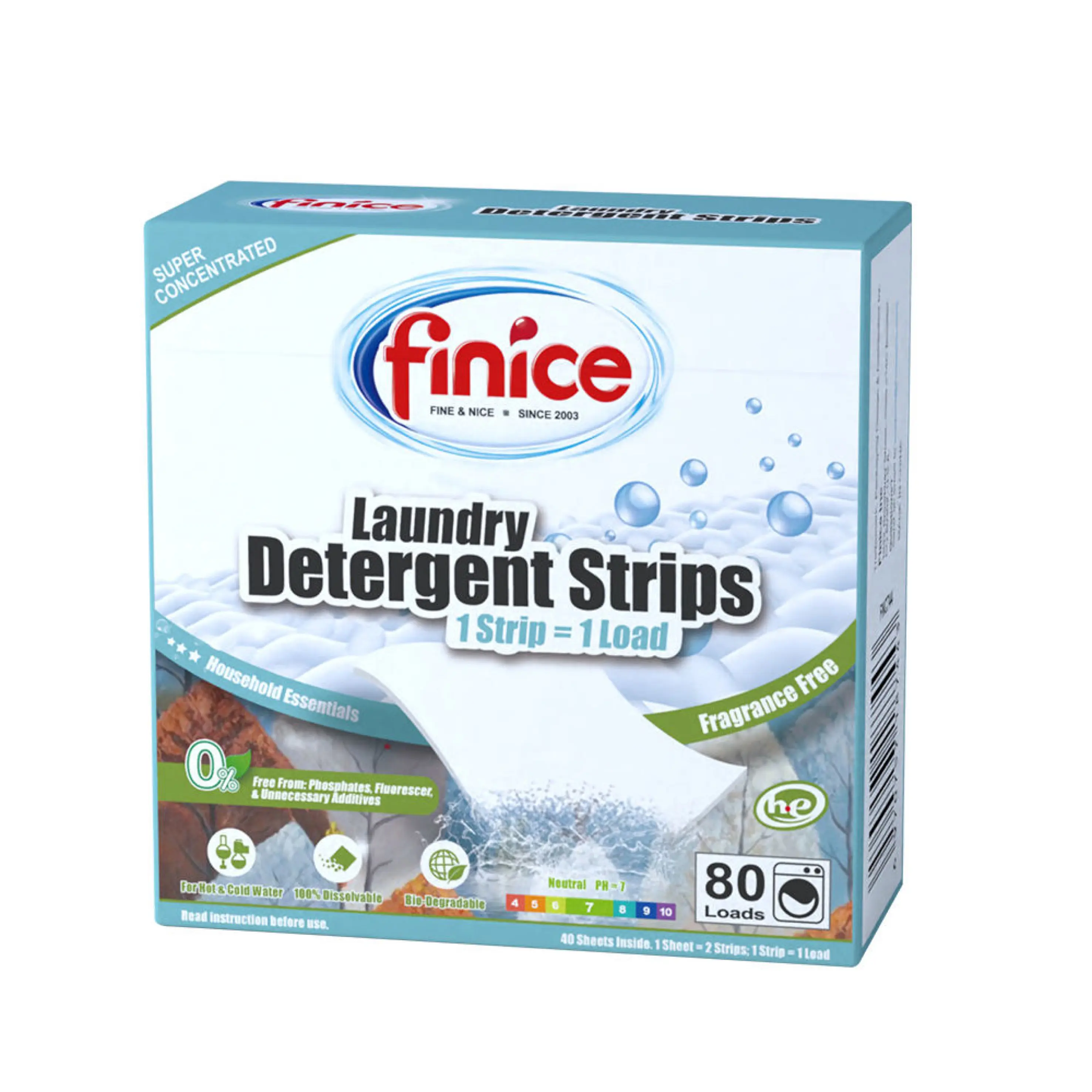 Finice Bio-Degradable Detergent Strips/ Fragance Free/ Household Essentials/ Super Concentrated
