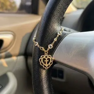 Religious Car Steering Wheel Pendant Jewelry, Cross Hanging Accessory, Heart Cross Car Interior Decor, Suitable for Men and Women
