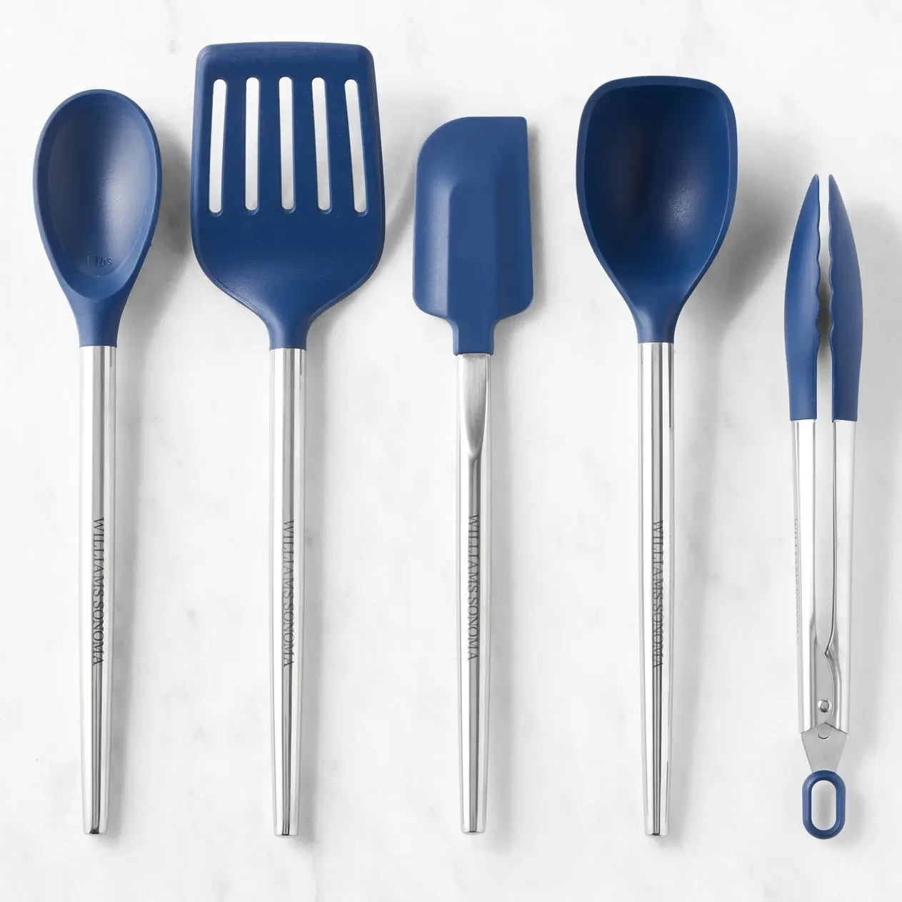 Williams Sonoma Stainless-Steel Silicone Cooking Utensils Set - 5-Piece Navy, Kitchen Accessories for Home Cooking