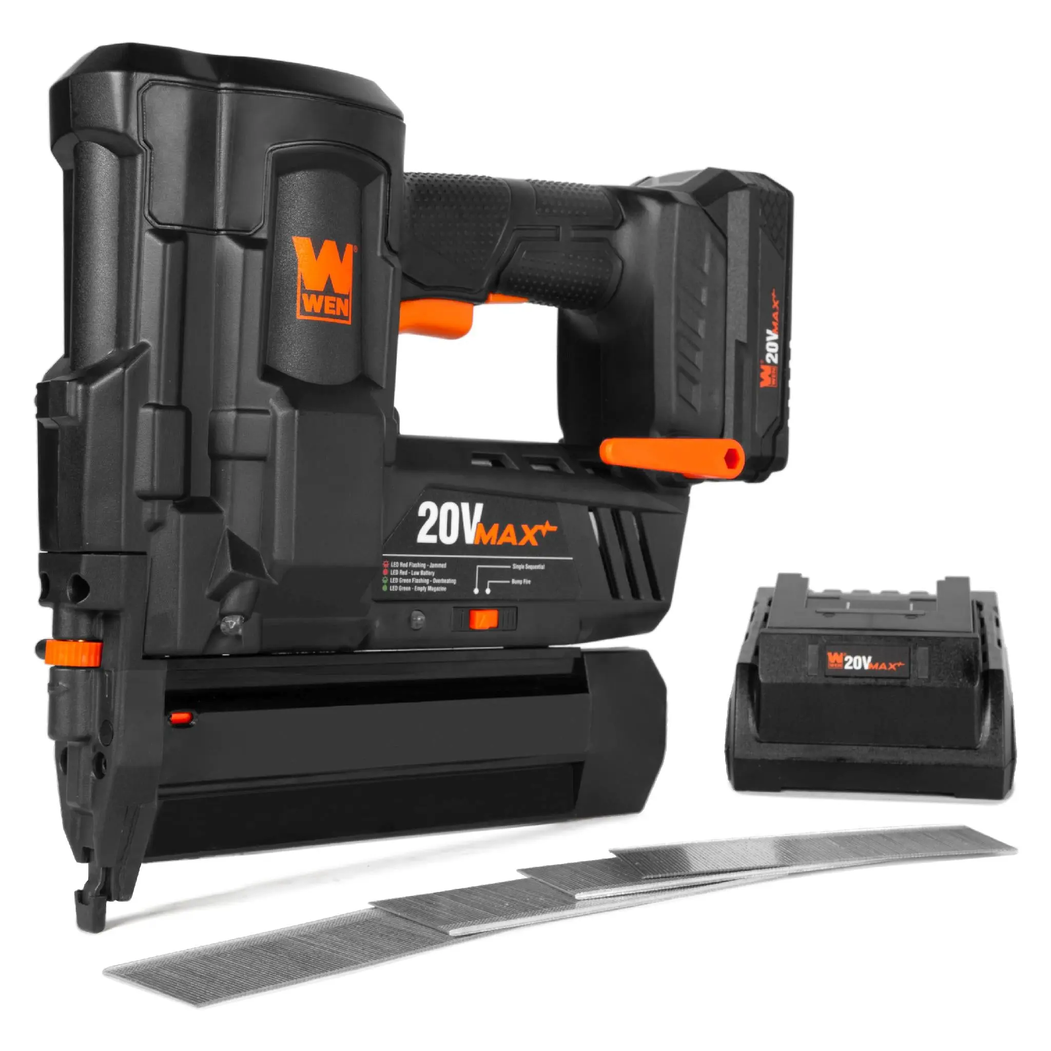 WEN 20512 20V Max Cordless 18-Gauge Brad Nailgun, Power Tool with 2.0Ah Battery and Charger